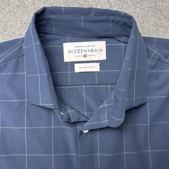 Mizzen + Main Leeward Button Up Shirt XXL Trim Fit White Blue Made USA - Picture 2 of 7